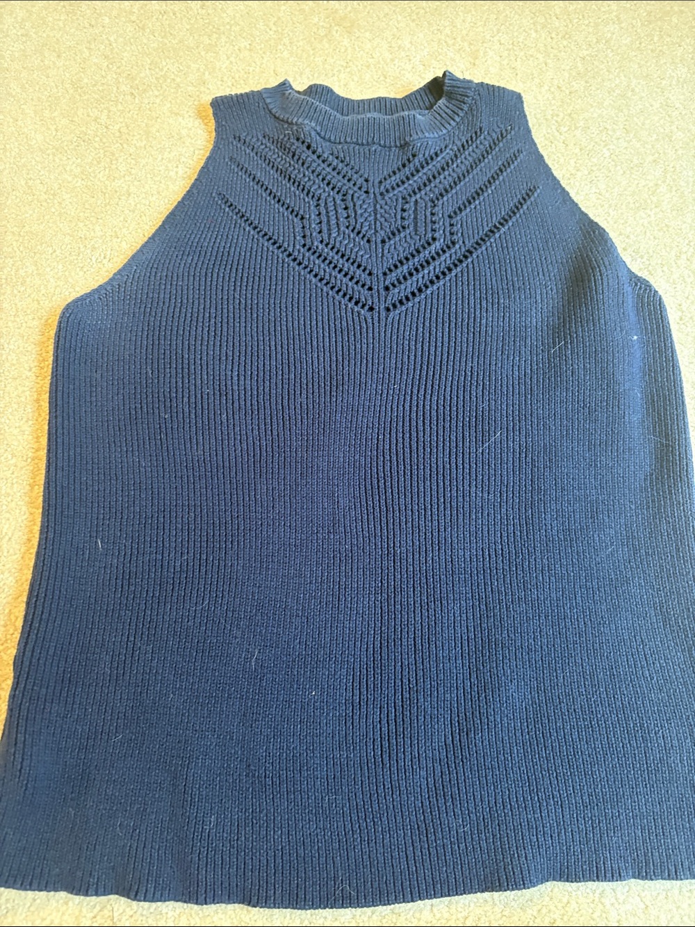 LOFT Navy Sleeveless Knit Shell with Textured Yoke